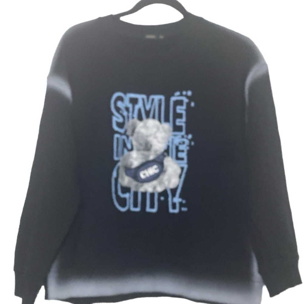MOMA sweatshirt, black with embellishments, and gray ombré details. Size 38